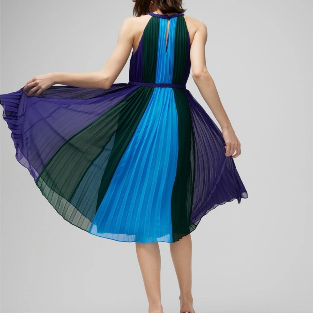 Elegant Pleated Halter Maxi Dress in Navy, Teal & Blue - Picture 3 of 3